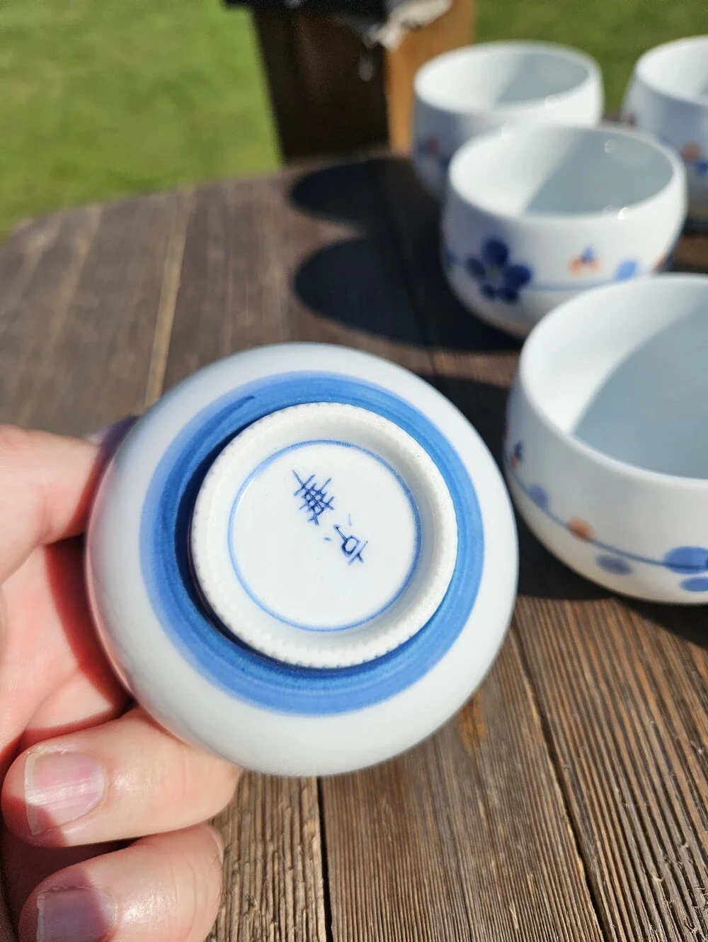 Set of 10 Vintage Japanese Arita Ware Yunomi Tea Cups Blue Floral White Porcelai